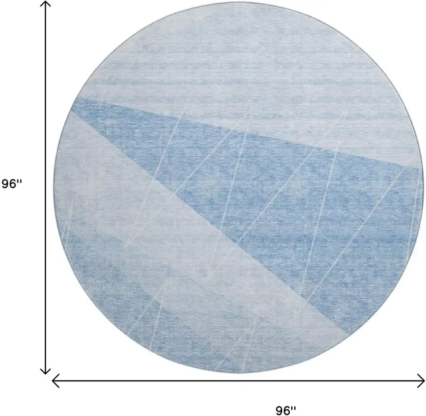 8' Sky Blue And Ivory Geometric Washable Round Rug With UV Protection Photo 5
