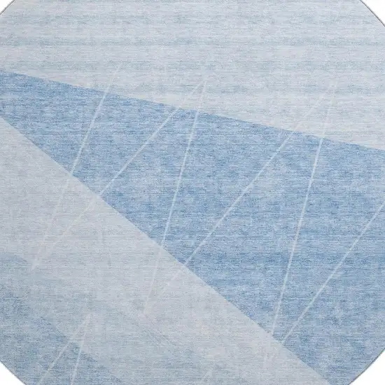 8' Sky Blue And Ivory Geometric Washable Round Rug With UV Protection Photo 3