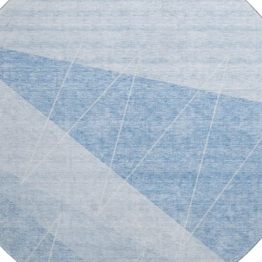 8' Sky Blue And Ivory Geometric Washable Round Rug With UV Protection Photo 3