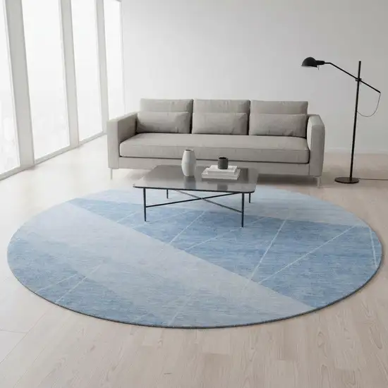 8' Sky Blue And Ivory Geometric Washable Round Rug With UV Protection Photo 2