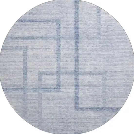 8' Sky Blue And Ivory Geometric Washable Round Rug With UV Protection Photo 4