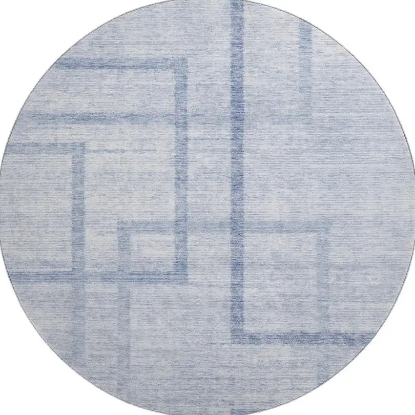 8' Sky Blue And Ivory Geometric Washable Round Rug With UV Protection Photo 4