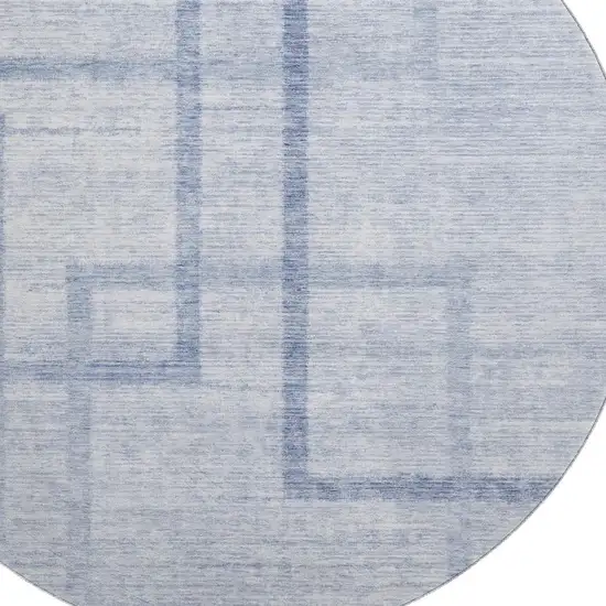 8' Sky Blue And Ivory Geometric Washable Round Rug With UV Protection Photo 3