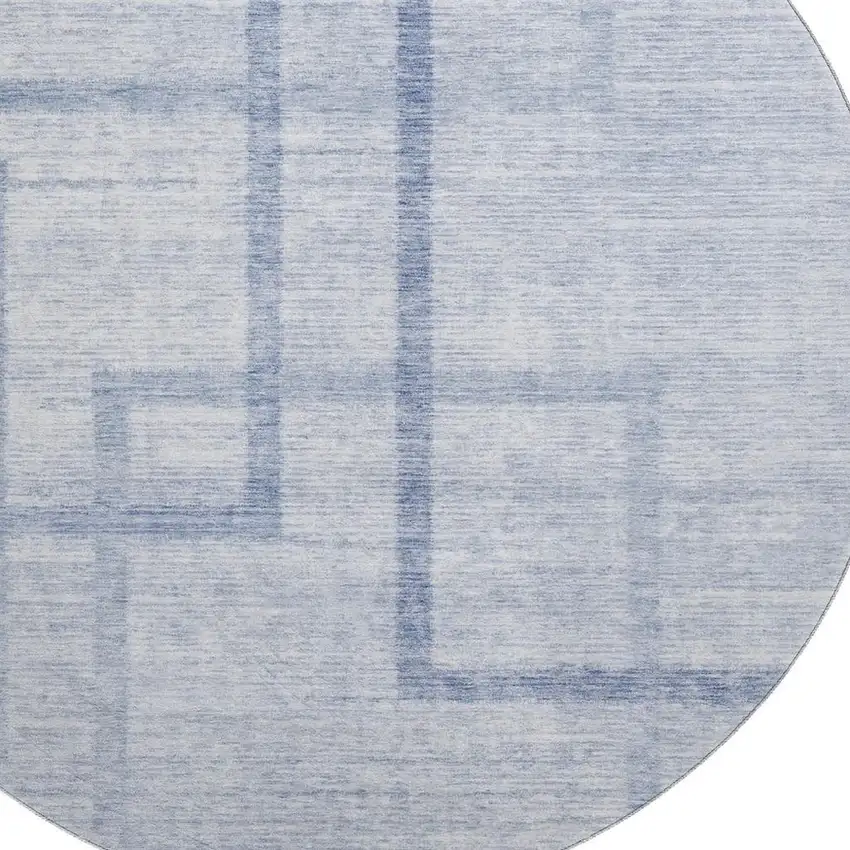 8' Sky Blue And Ivory Geometric Washable Round Rug With UV Protection Photo 3