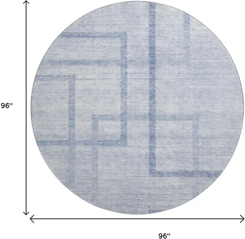 8' Sky Blue And Ivory Geometric Washable Round Rug With UV Protection Photo 3