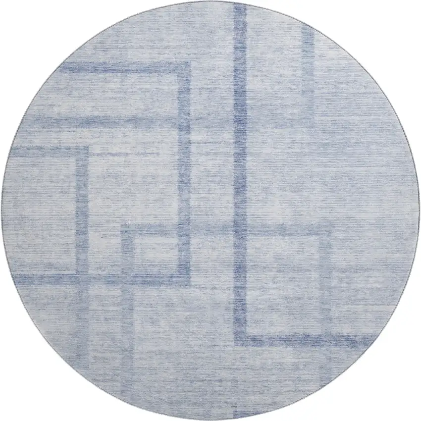 8' Sky Blue And Ivory Geometric Washable Round Rug With UV Protection Photo 1