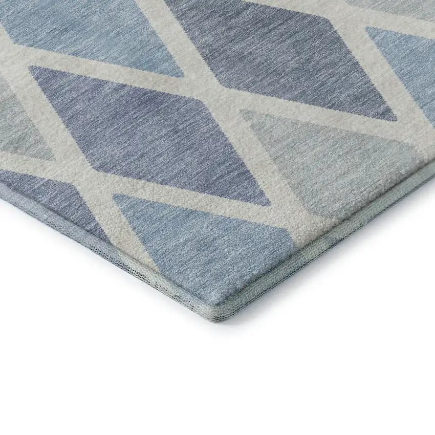 8' Sky Blue And Ivory Geometric Washable Round Rug With UV Protection Photo 7