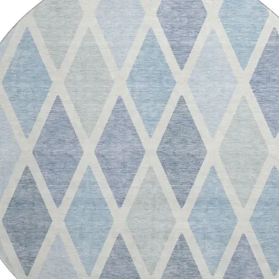 8' Sky Blue And Ivory Geometric Washable Round Rug With UV Protection Photo 3