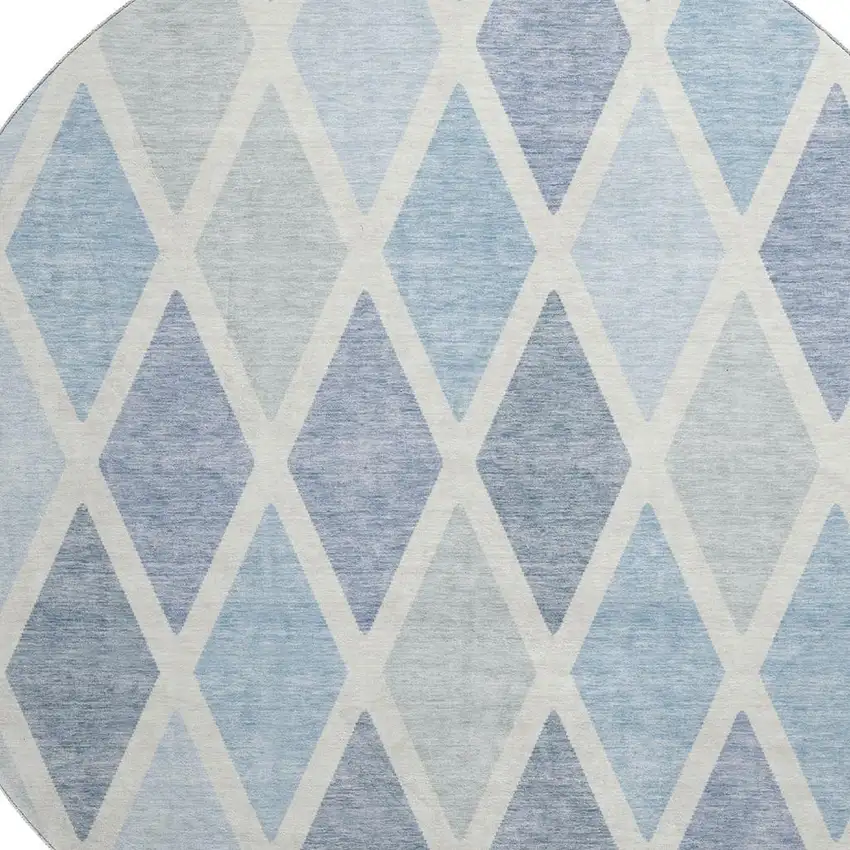 8' Sky Blue And Ivory Geometric Washable Round Rug With UV Protection Photo 3