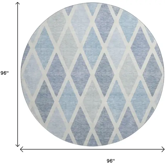 8' Sky Blue And Ivory Geometric Washable Round Rug With UV Protection Photo 8