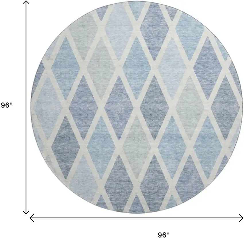 8' Sky Blue And Ivory Geometric Washable Round Rug With UV Protection Photo 8
