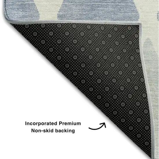 8' Sky Blue And Ivory Geometric Washable Round Rug With UV Protection Photo 6