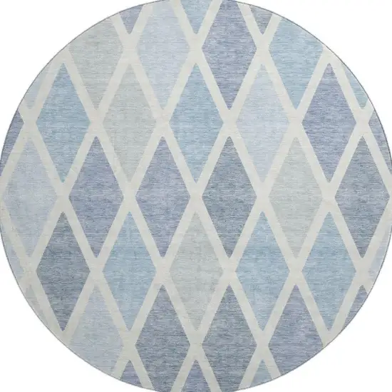 8' Sky Blue And Ivory Geometric Washable Round Rug With UV Protection Photo 4