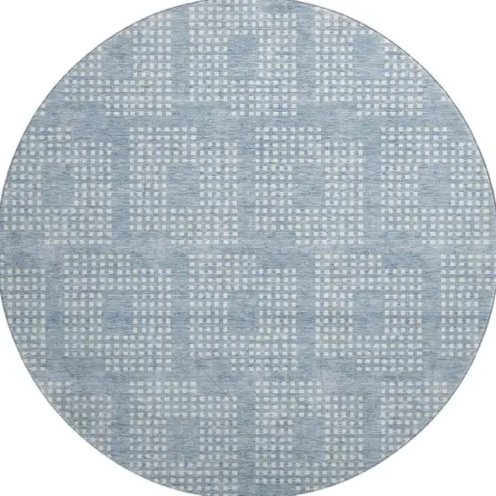 8' Sky Blue And Ivory Geometric Washable Round Rug With UV Protection Photo 4