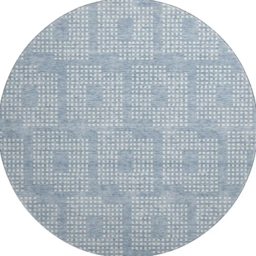 8' Sky Blue And Ivory Geometric Washable Round Rug With UV Protection Photo 4
