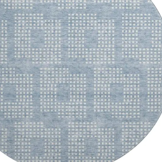 8' Sky Blue And Ivory Geometric Washable Round Rug With UV Protection Photo 3