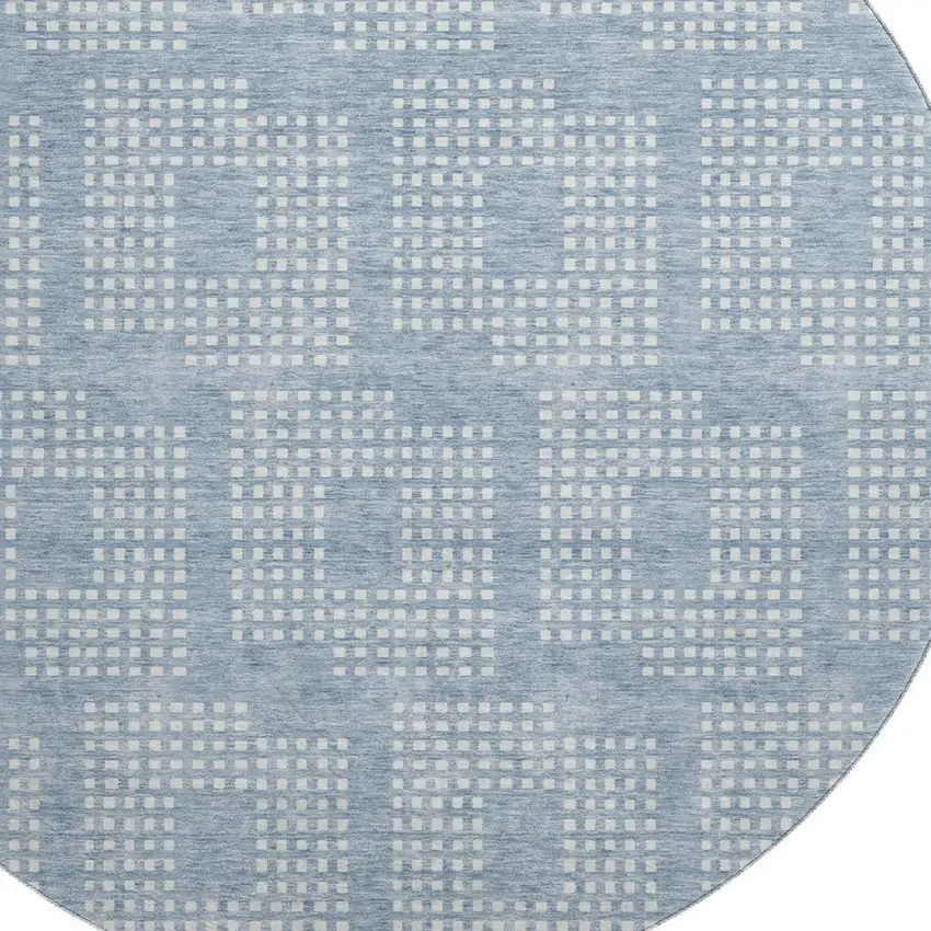 8' Sky Blue And Ivory Geometric Washable Round Rug With UV Protection Photo 3