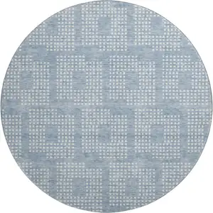 Photo of 8' Sky Blue And Ivory Geometric Washable Round Rug With UV Protection