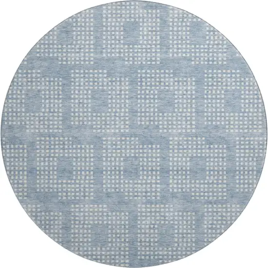 8' Sky Blue And Ivory Geometric Washable Round Rug With UV Protection Photo 1