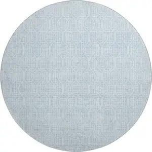 Photo of 8' Sky Blue And Ivory Geometric Washable Round Rug With UV Protection