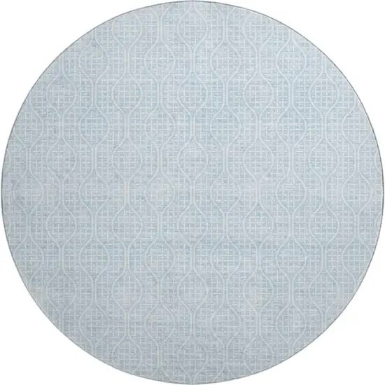 8' Sky Blue And Ivory Geometric Washable Round Rug With UV Protection Photo 1