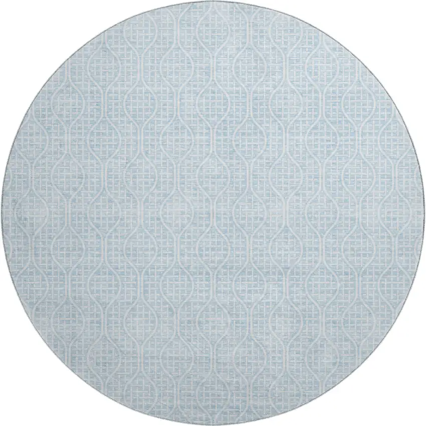 8' Sky Blue And Ivory Geometric Washable Round Rug With UV Protection Photo 1