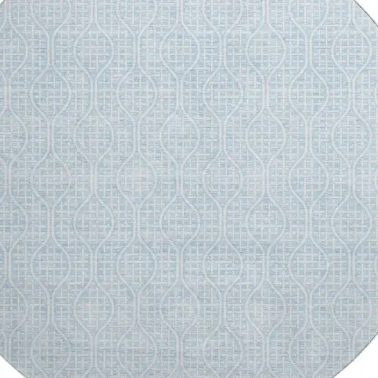 8' Sky Blue And Ivory Geometric Washable Round Rug With UV Protection Photo 2