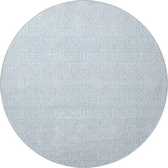 8' Sky Blue And Ivory Geometric Washable Round Rug With UV Protection Photo 3