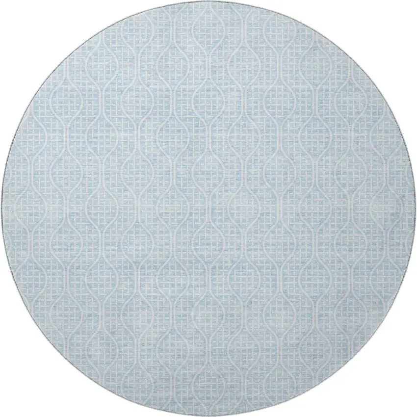 8' Sky Blue And Ivory Geometric Washable Round Rug With UV Protection Photo 3