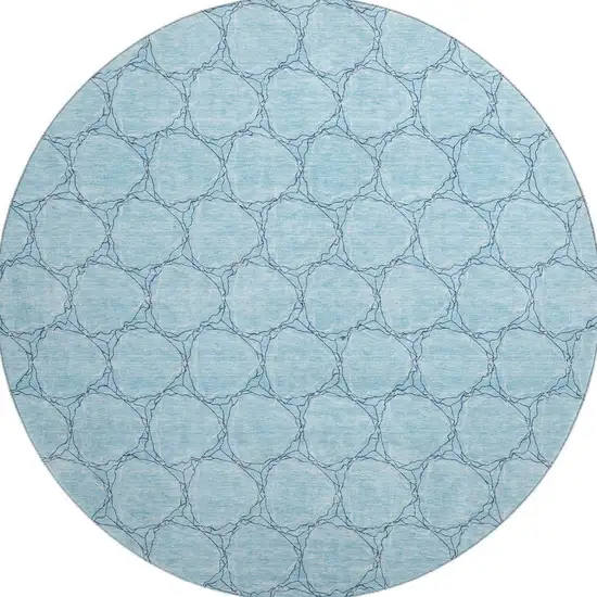 8' Sky Blue And Ivory Geometric Washable Round Rug With UV Protection Photo 3