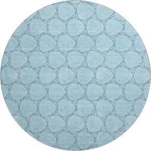 Photo of 8' Sky Blue And Ivory Geometric Washable Round Rug With UV Protection