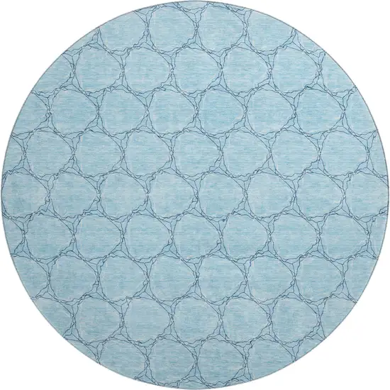 8' Sky Blue And Ivory Geometric Washable Round Rug With UV Protection Photo 1