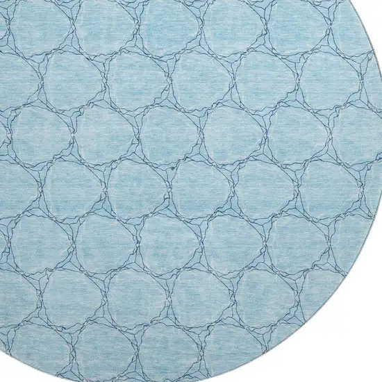 8' Sky Blue And Ivory Geometric Washable Round Rug With UV Protection Photo 2