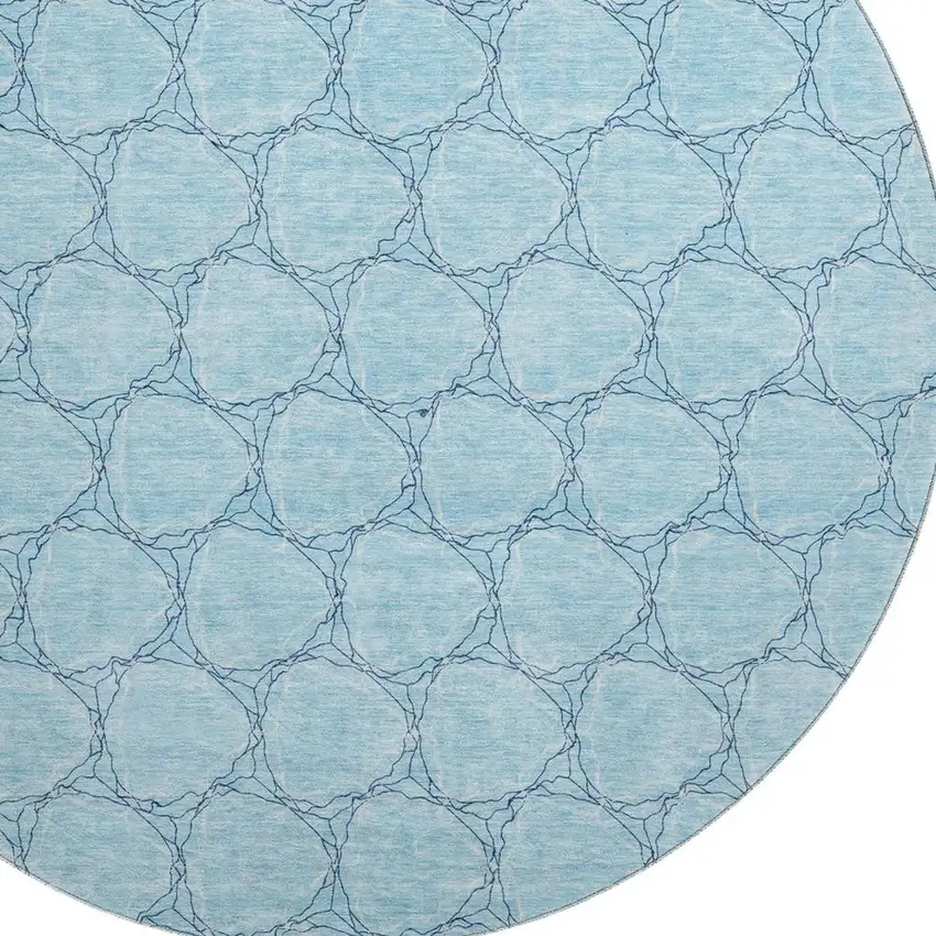 8' Sky Blue And Ivory Geometric Washable Round Rug With UV Protection Photo 2