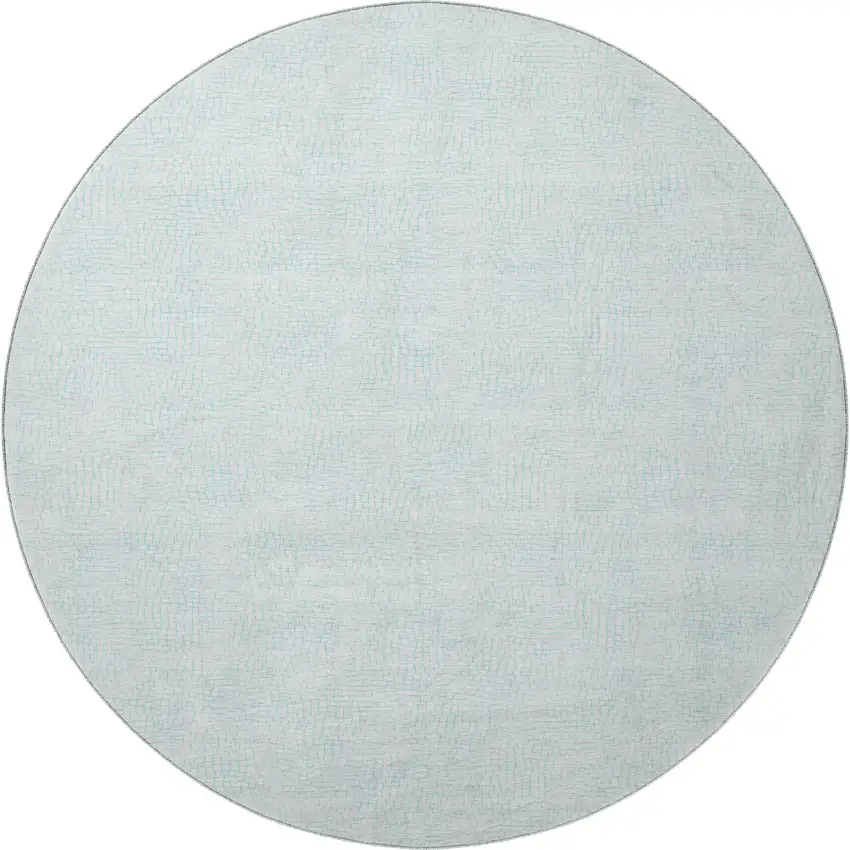 8' Sky Blue And Ivory Geometric Washable Round Rug With UV Protection Photo 2