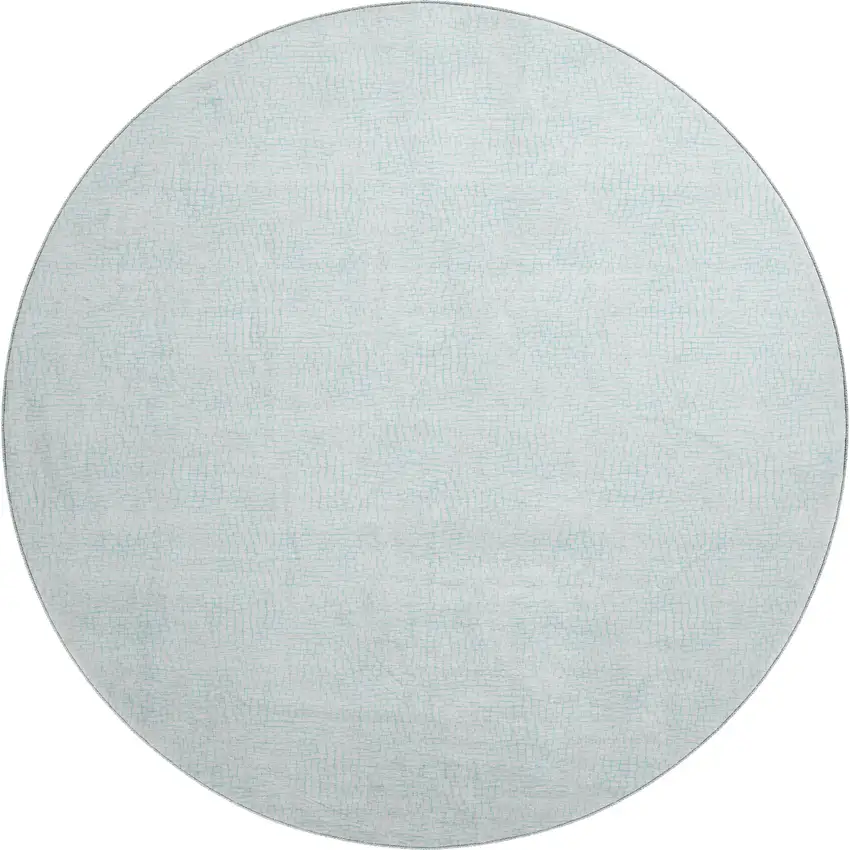 8' Sky Blue And Ivory Geometric Washable Round Rug With UV Protection Photo 1