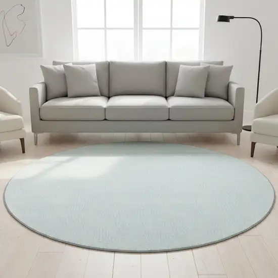 8' Sky Blue And Ivory Geometric Washable Round Rug With UV Protection Photo 2