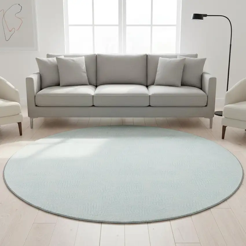 8' Sky Blue And Ivory Geometric Washable Round Rug With UV Protection Photo 2