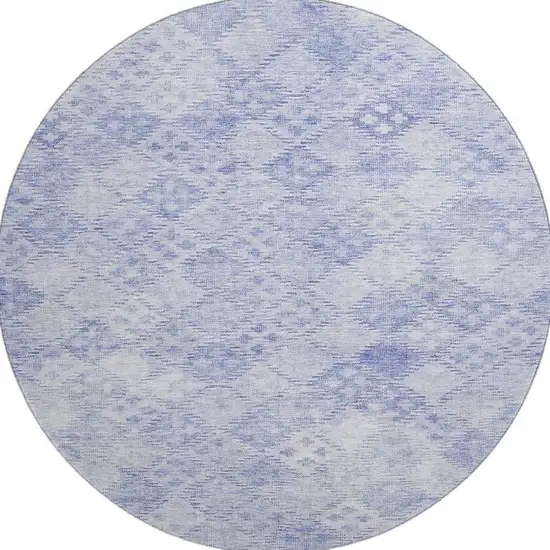 8' Sky Blue And Ivory Geometric Washable Round Rug With UV Protection Photo 3