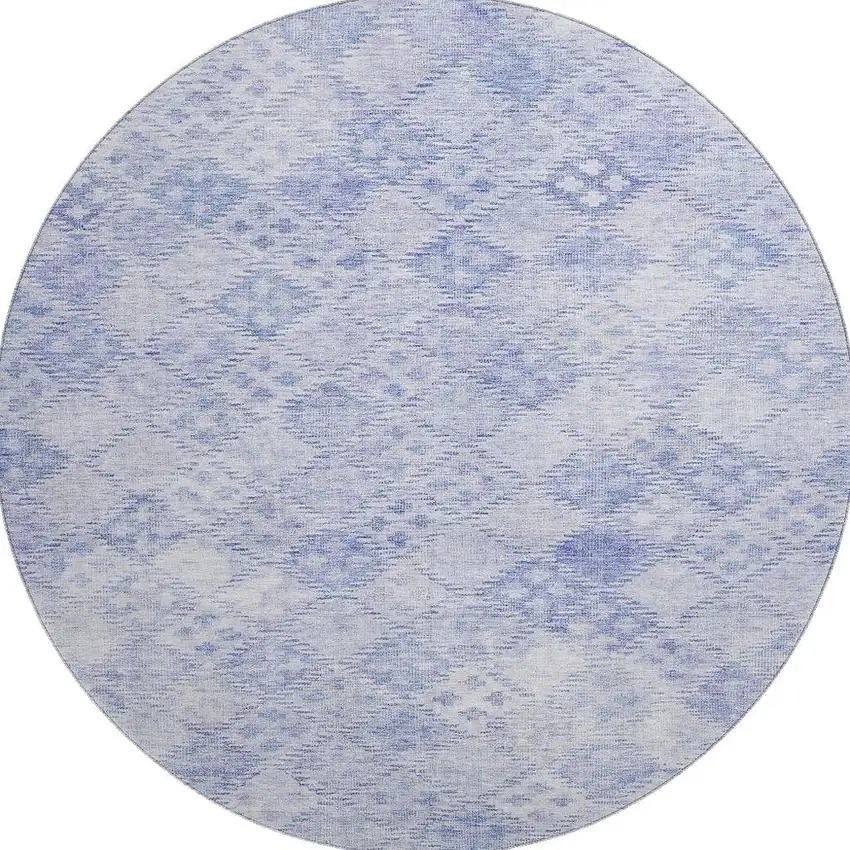 8' Sky Blue And Ivory Geometric Washable Round Rug With UV Protection Photo 3