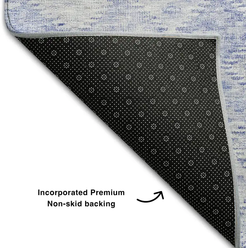 8' Sky Blue And Ivory Geometric Washable Round Rug With UV Protection Photo 5