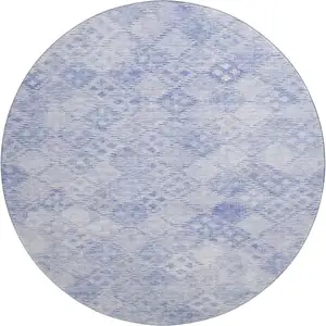 Photo of 8' Sky Blue And Ivory Geometric Washable Round Rug With UV Protection