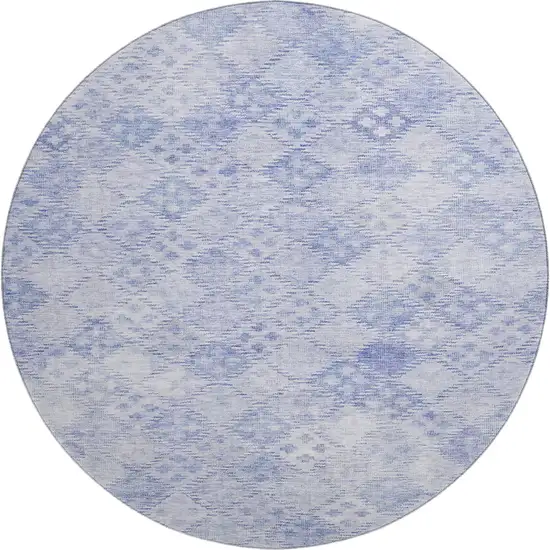 8' Sky Blue And Ivory Geometric Washable Round Rug With UV Protection Photo 1