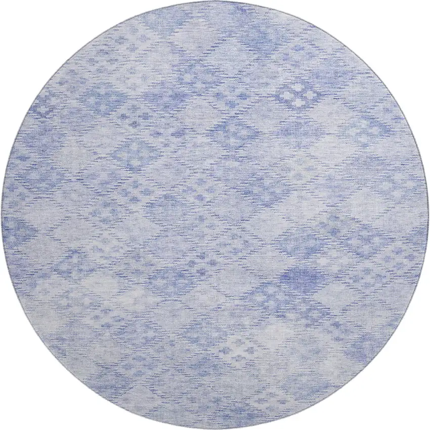 8' Sky Blue And Ivory Geometric Washable Round Rug With UV Protection Photo 1