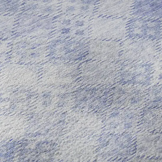 8' Sky Blue And Ivory Geometric Washable Round Rug With UV Protection Photo 8