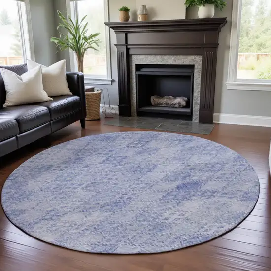 8' Sky Blue And Ivory Geometric Washable Round Rug With UV Protection Photo 4