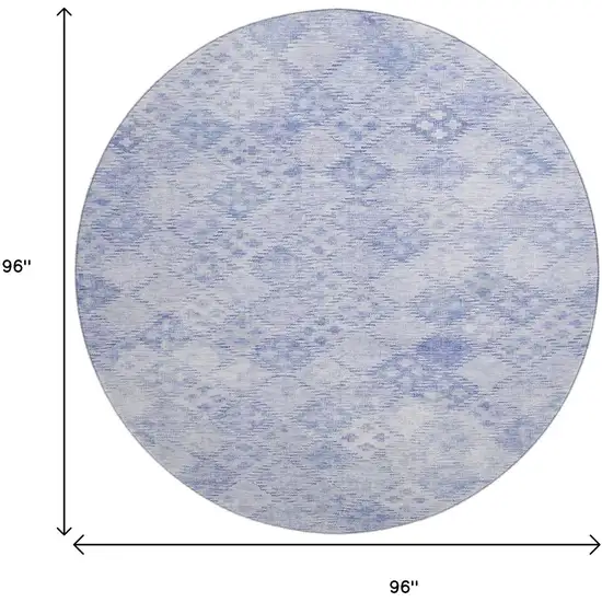 8' Sky Blue And Ivory Geometric Washable Round Rug With UV Protection Photo 9