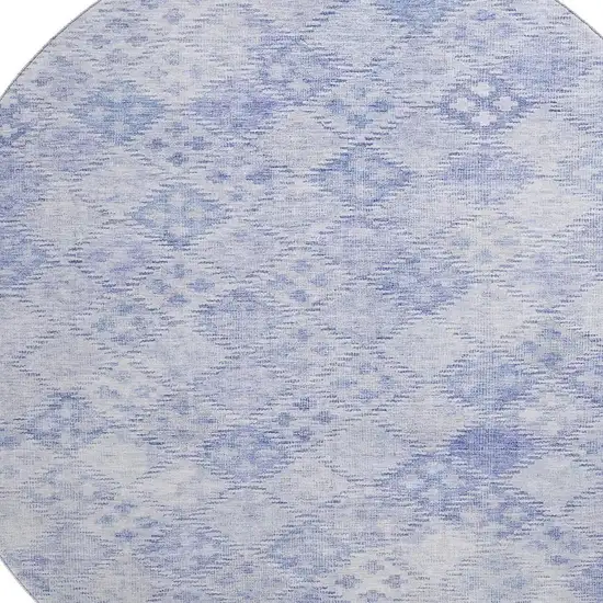 8' Sky Blue And Ivory Geometric Washable Round Rug With UV Protection Photo 3