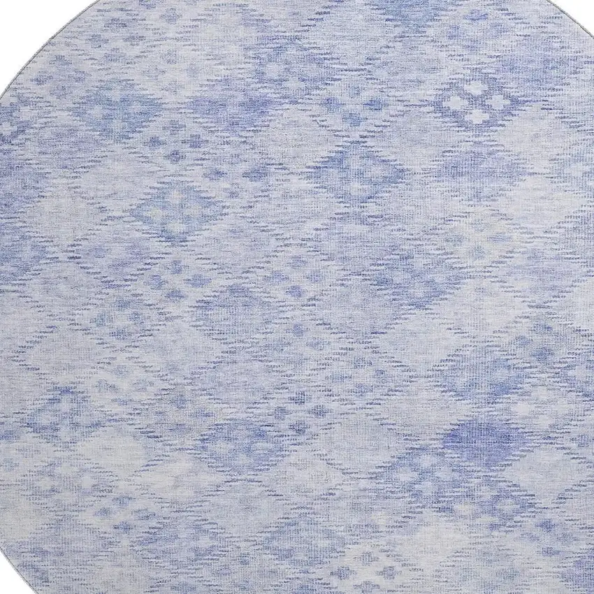 8' Sky Blue And Ivory Geometric Washable Round Rug With UV Protection Photo 3