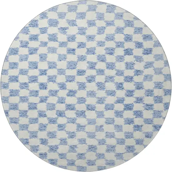 8' Sky Blue And Ivory Geometric Washable Round Rug With UV Protection Photo 4